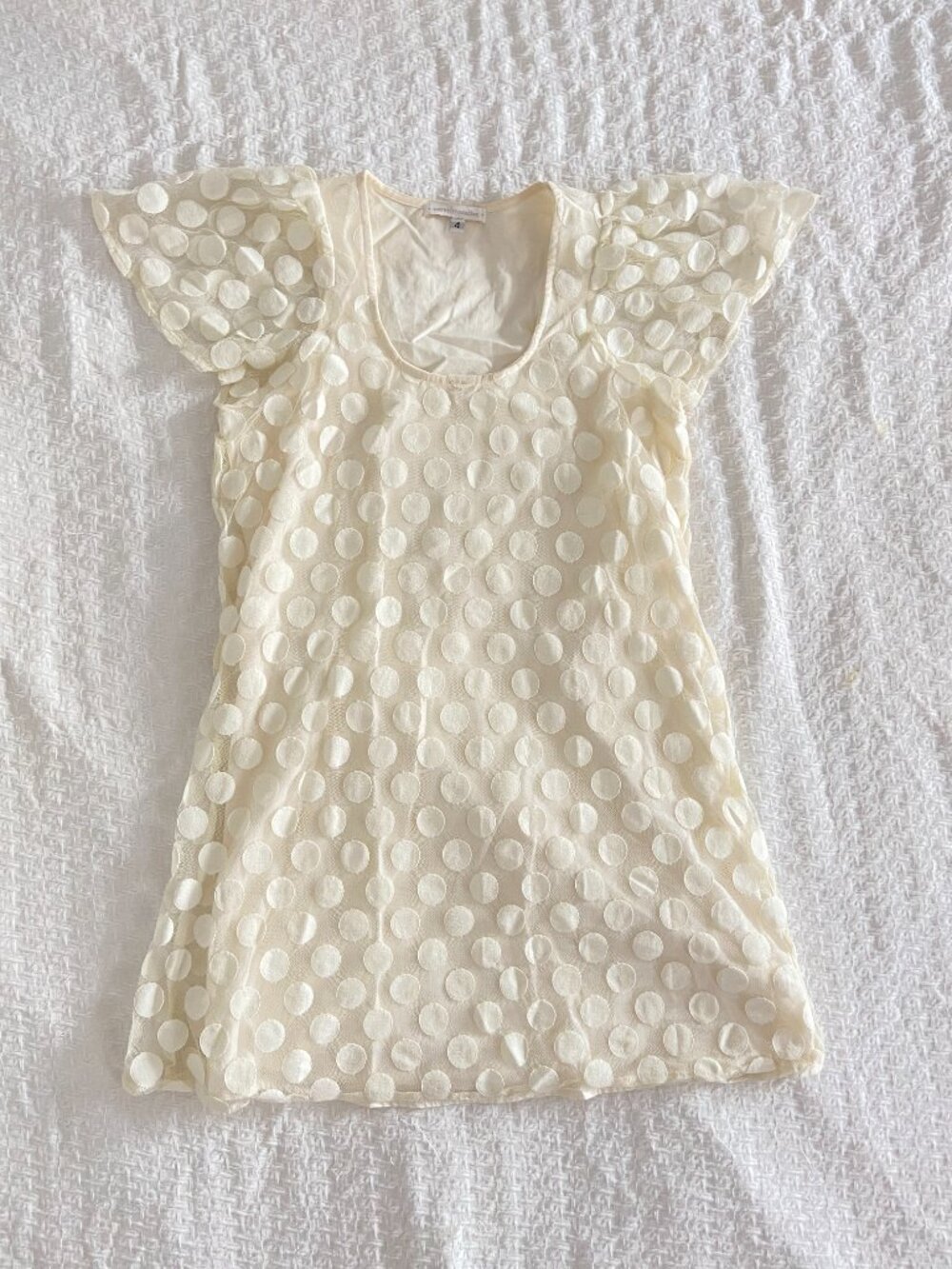 Ivory Polka Dot Flutter Sleeve Mini Dress